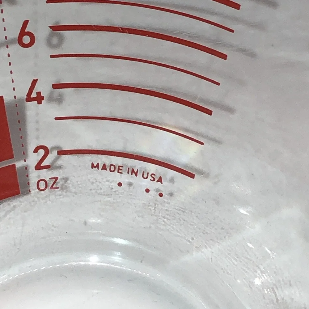 Pyrex Vintage Measuring 1 Cup Conical Shape Glass Reverse Print Red